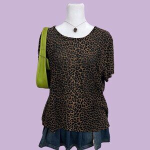 90s Brown and black leopard print plus size short sleeve shirt